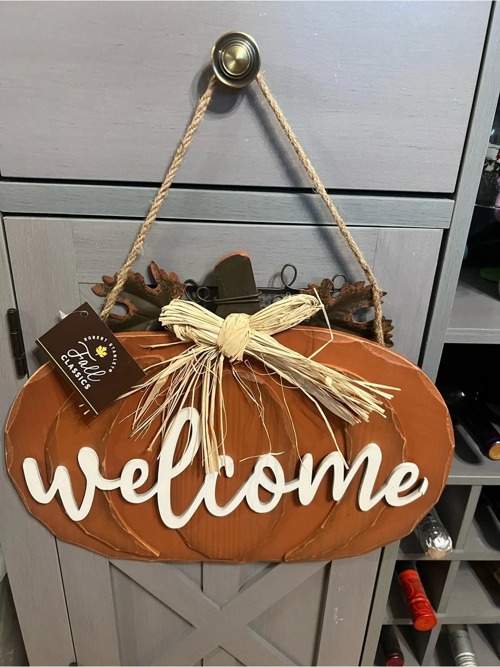Welcome Pumpkin Hanging Sign - Orange Fall Wall Decor 12” X 16” NWT